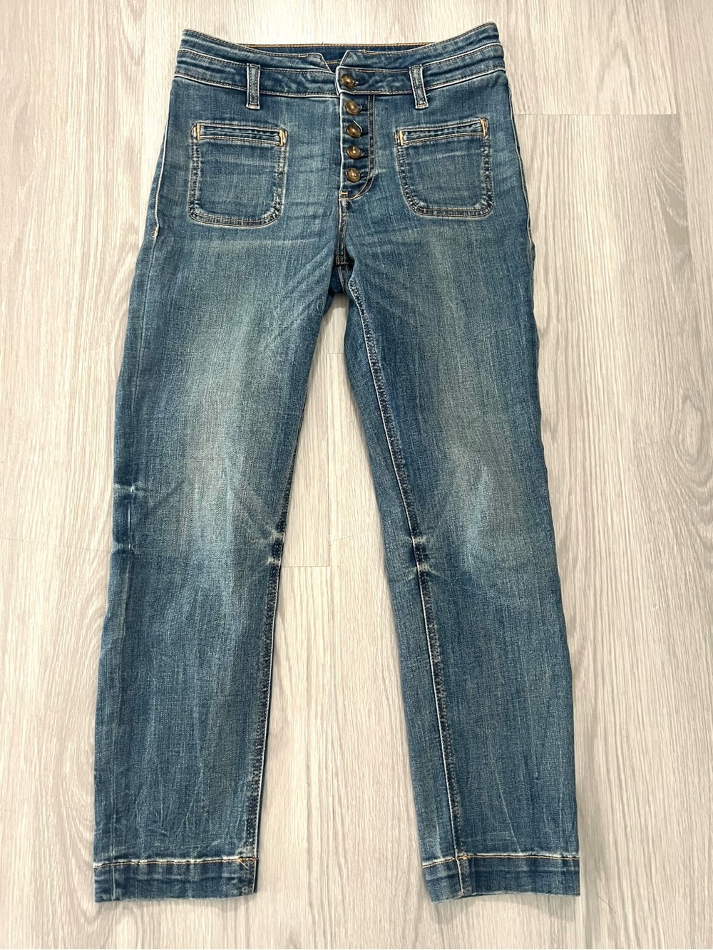 ANTHROPOLOGIE Pilcro High Rise Denim Button Fly Slim Straight Jeans Size 26 - Picture 3 of 12